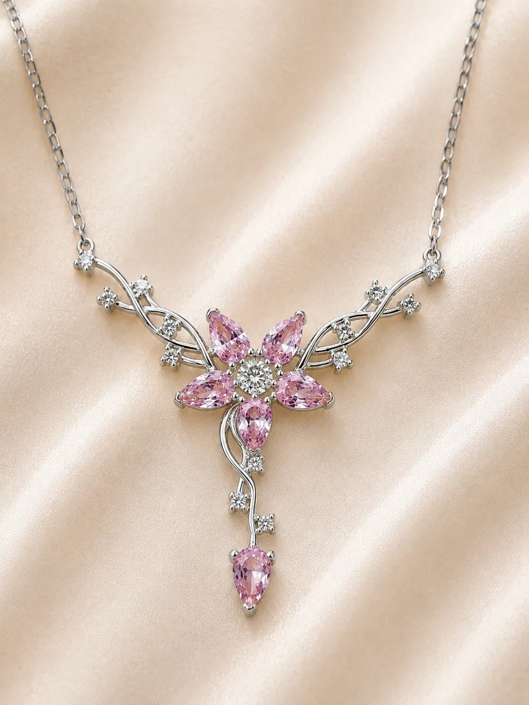 Pembe Sakura Çiçeği 925 Ayar Gümüş Kolye