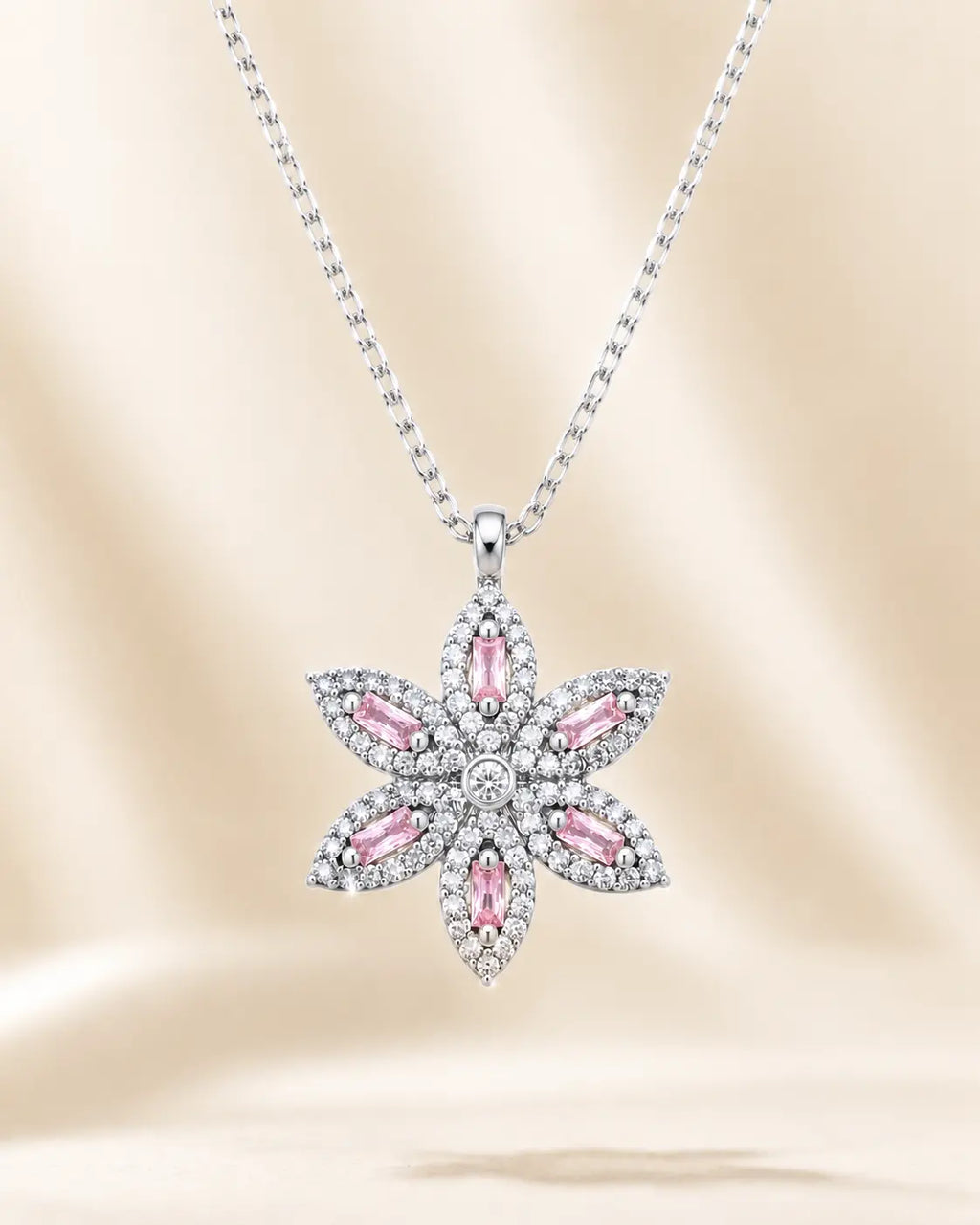 Pembe Zirkon Taşlı Lotus 925 Ayar Gümüş Kolye